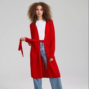 NWT Charter Club 100% Cashmere Belted Cardigan Duster Sweater M MSRP $229 Red